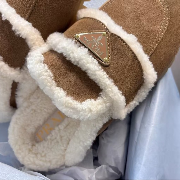 Prada Cream Shearling Lined Footwear - Picture 2 of 8